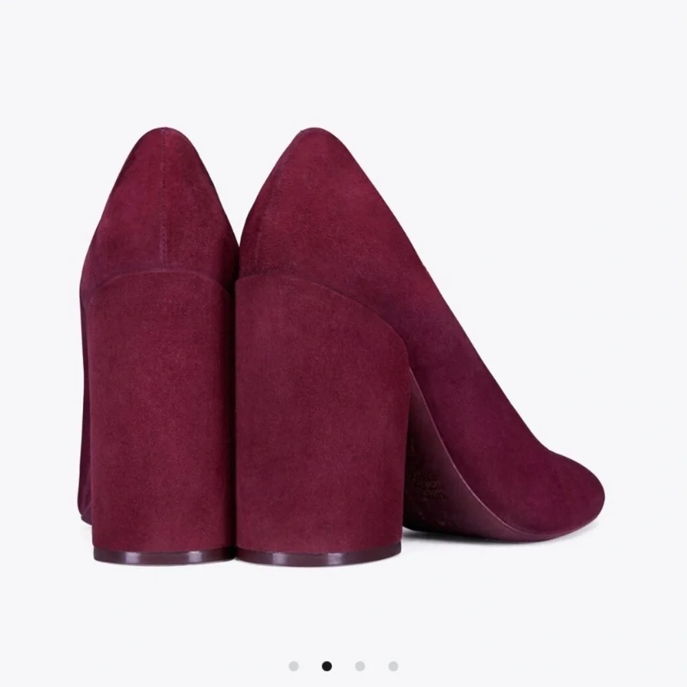 Tory Burch Leather Suede Chunky Block Heel Pumps Size 7.5 Burgandy